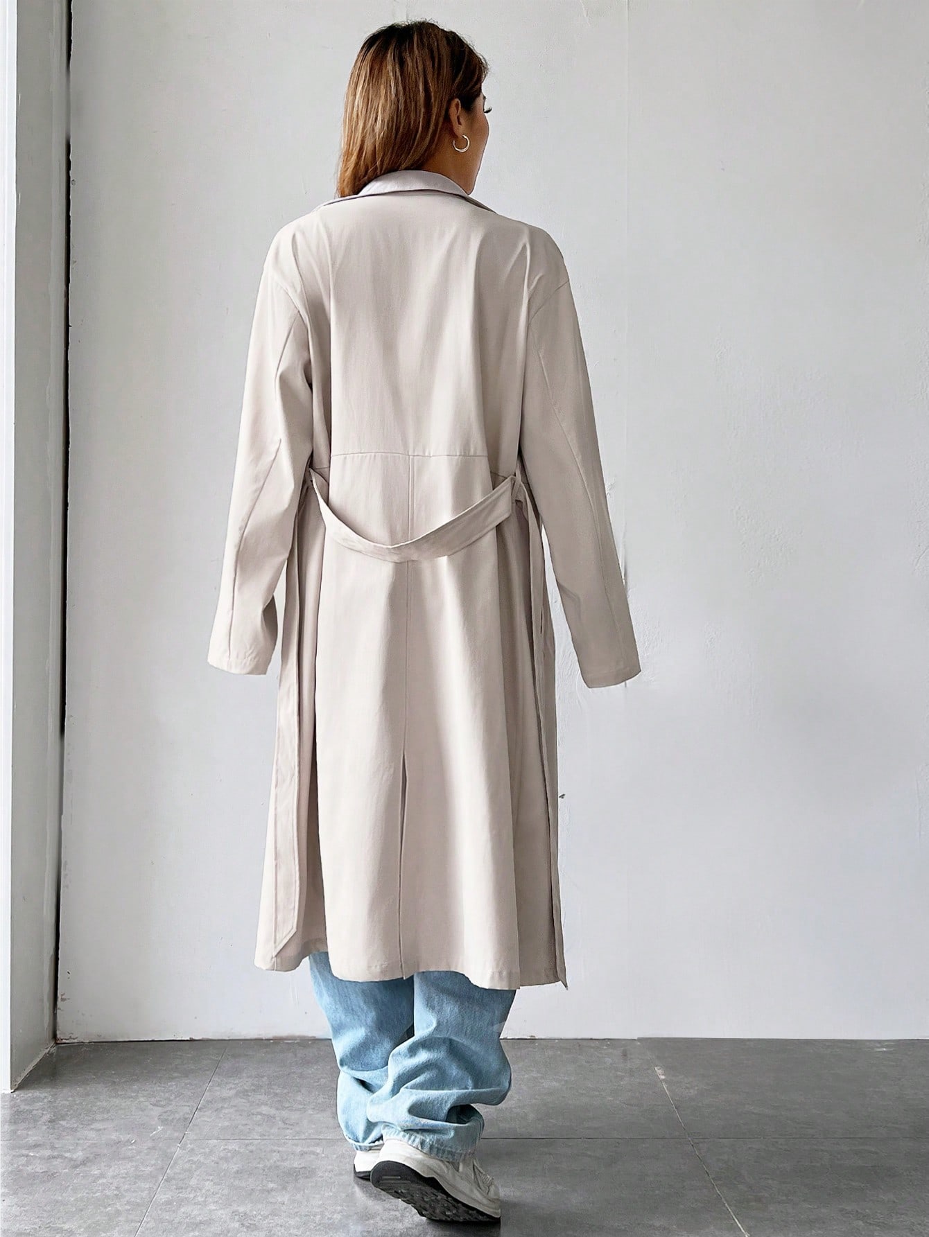 Lapel Neck Double Breasted Belted Trench Coat