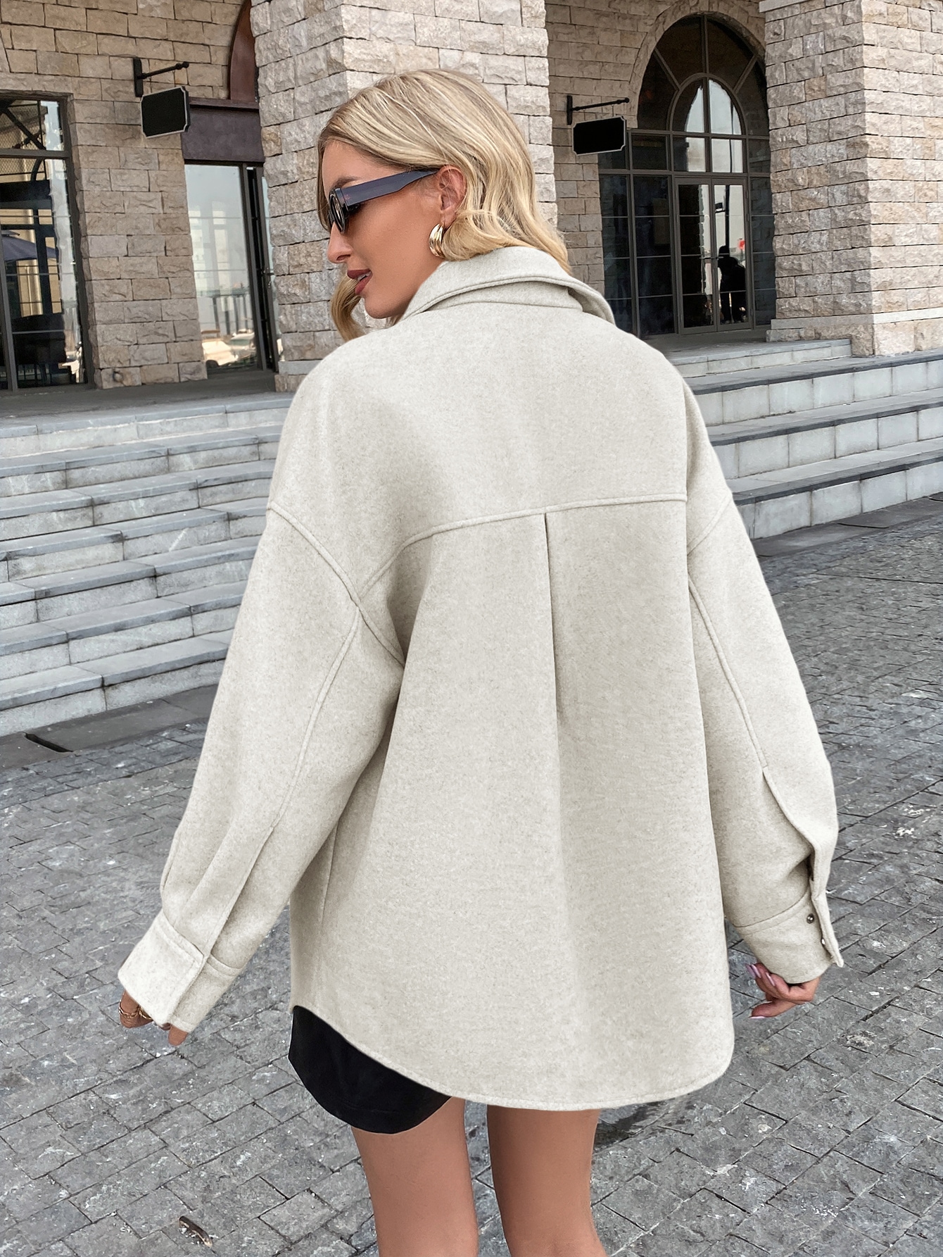 Drop Shoulder Pocket Front Overcoat